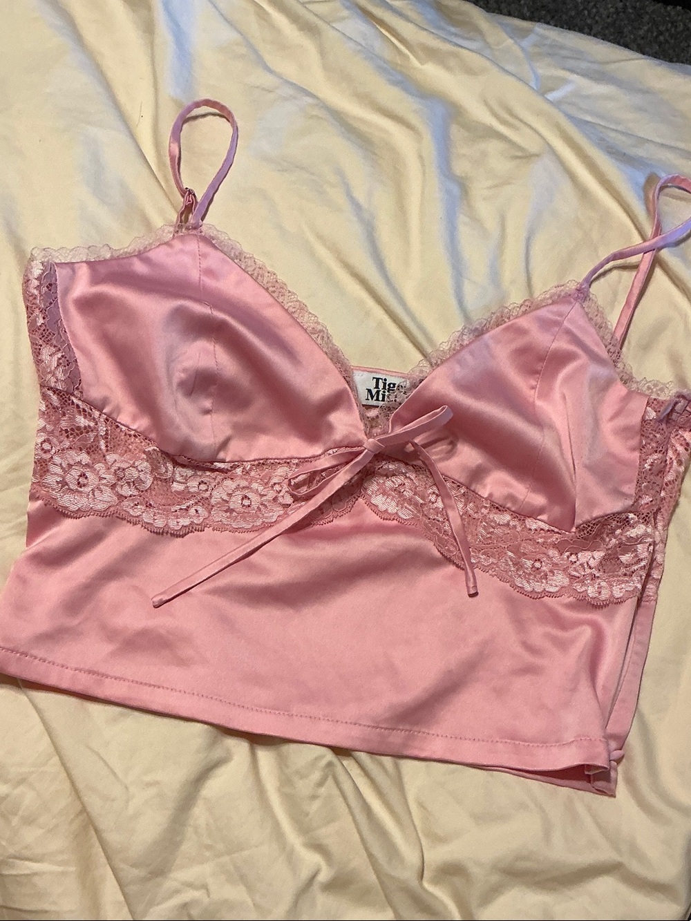 Tiger Mist Pink Satin Lace Camisole Bralette